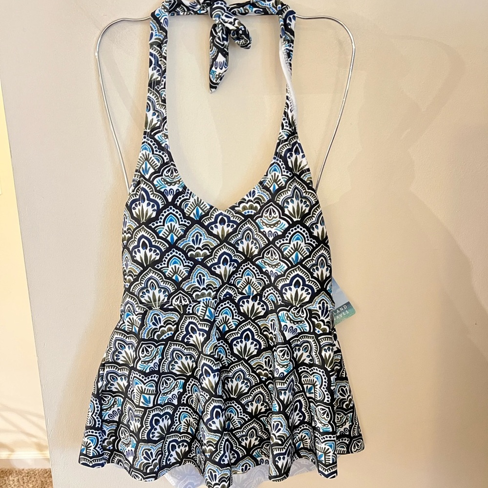 NWT Island Waves pretty blues and gray babydoll swim top padded bra